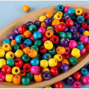 Ozn Aksesuar Karışık Renkli Boncuk, Emzik Zinciri Ahşap Boncuk Kuş Süsü Boncuk, Süsleme Boncuk 20mm (100gr-40adt)
