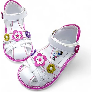 Ortopedik Kız Bebek Sandaleti Buket Serisi Bkt2409 Beyaz Fuşya Beyaz 23