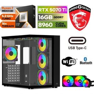 Gaming Pc Ddr5 – Rtx 5070Tİ 16GB – Ryzen 7 9800X3D – 32GB – 64GB Ddr5 Ram – 1 Tb M.2 SSD – Windows 11 Pro – Sıvı Sogutmalı Masaüstü Bilgisayar