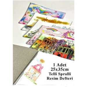 Resim Defteri 15 Yaprak 25X35 cm 1 Adet Spiralli Orta Boy Telli Resim Defteri Karton Kapak 110 gr Öğrenci Okul