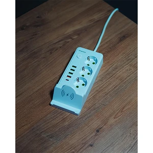 3 Lü Temassız Hızlı Şarj 4 Usb' Li 1 Typ-C Girişli Grup Priz Beyaz Renk