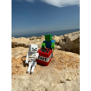 Minecraft Temalı 3'lü Anahtarlık Seti – Zombi, Iskelet ve Tnt Figürleri