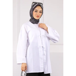 Beyaz Ön Bağlamalı Kimono