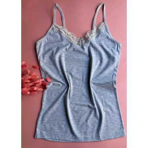 Pure Belle Gri Renk Dantelli Pamuklu V Yaka Kadın Atlet Şıklık ve Konforun Zarif Buluşması