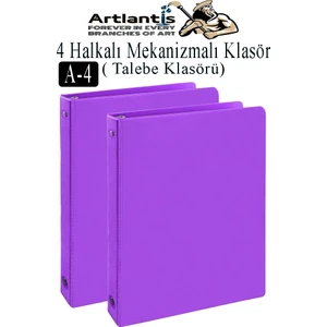 Mor 4 Halkalı Klasör 2 Adet A4 Pvc Öğrenci ve Ofis Tipi Evrak Sunum Klasörü Iç Cepli Otomatik Mekanizmalı Büro Okul