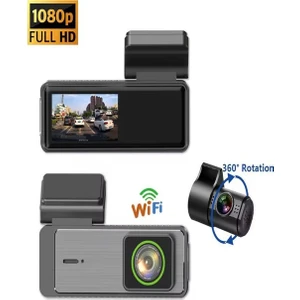 Wİ-Fİ 4K Ön Arka Araç Kamerası | LCD Ekranlı, Gece Görüşlü, 140° Açı, Döngü Kayıt, G-Sensörlü