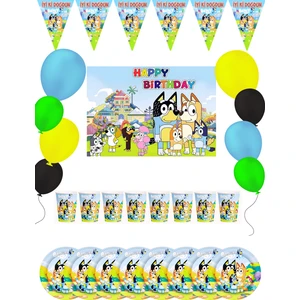 Bluey  Bayraklı ve Afişli  Doğum Günü Parti Malzemeleri Seti