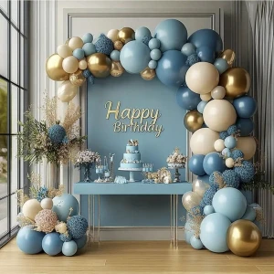 Toz Mavi ve Altın Balon Kemer Kiti Doğum Günü Balon Seti