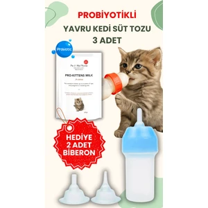 2 Adet Kedi Biberon Hediye 3 Adet Yavru Kedi Süt Tozu 200 gr Anne Sütü Destekli Probiyotikli