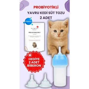 2 Adet Kedi Biberon Hediye 2 Adet Yavru Kedi Süt Tozu 200 gr Anne Sütü Destekli Probiyotikli
