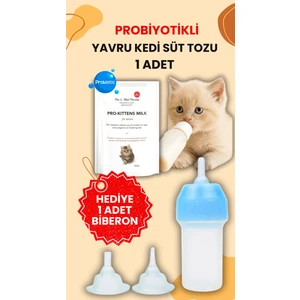 1 Adet Kedi Biberon Hediye 1 Adet Yavru Kedi Süt Tozu 200 gr Anne Sütü Destekli Probiyotikli