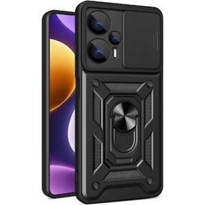Xiaomi Poco F5 Kılıf Magnetik Standlı Sürgülü Kamera Korumalı Tank Kapak