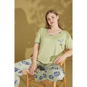 Kadın Düğmesiz V Yaka Yazlık Pamuk Likra Büyük Beden Kısa Kol Pijama Takımı