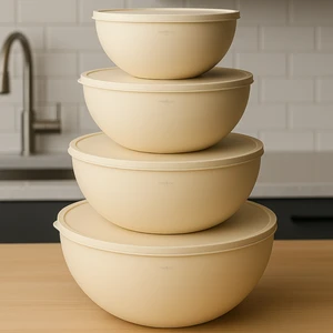 4'lü Büyük Boy Saklama Kabı Seti – Yumuşak Kapaklı Hamur Leğeni & Un ve Erzak Saklama Kabı - Kaseler