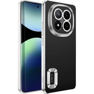 Xiaomi Redmi Note 14 Pro Plus Kılıf Logo Gösteren Parlak Kenarlı Kamera Lens Korumalı Şeffaf Omega Silikon Kapak