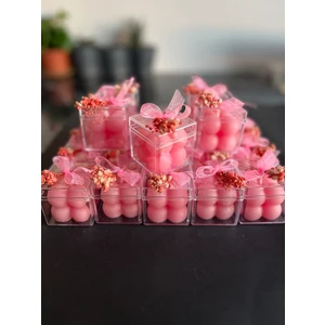 OptiMuM Tasarım Bebek Hediyelik Mevlit Baby Shower Için Mika Kutuda Pembe Mum 10'lu