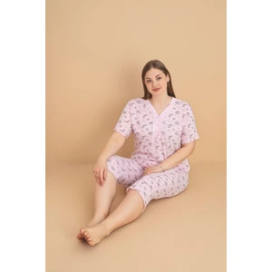 Kadın Büyük Beden Kısa Kollu Kapri Bambu Pijama Takımı