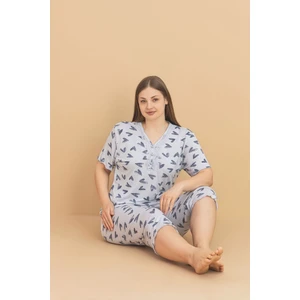 Kadın Büyük Beden Kısa Kollu Kapri Bambu Pijama Takımı