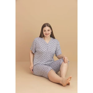 Kadın Büyük Beden Kısa Kollu Kapri Bambu Pijama Takımı