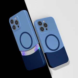 Apple iPhone 15 Pro Max Kılıf Magsafe Şarj Kartlıklı Mıknatıslı Duble 1.7mm Kapak Kart Bölmeli Lacivert Siyah Gri Renkleriyle