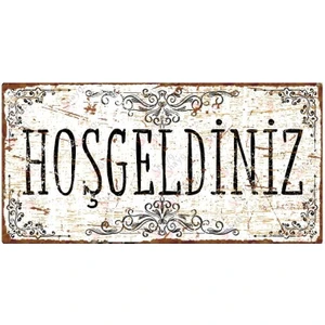 Hoşgeldiniz Pas Görünümlü Dekoratif Alüminyum Levha - 15 cm  x 30 cm  – Duvar & Kapı Süsü