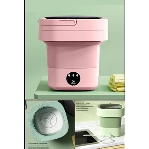 Katlanır Mini Çamaşır Makinesi Pembe Taşınabilir Retro Silikon Çorap Iç Çamaşırı Yıkayıcı 10 Lt