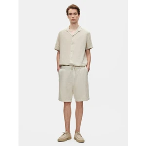 Erkek Dokulu Gabardin Mini Bej Şort