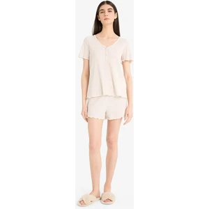 Regular Fit Ribana Kısa Kollu Üst Beli Lastikli Şort- Fall in Love E9832AX25SM