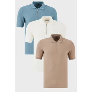 Pamuklu Regular Fit Yarım Fermuarlı 3'lü Paket Polo Yaka T Shirt Erkek Polo Yaka T Shirt 5902434S3