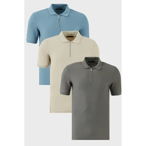 Pamuklu Regular Fit Yarım Fermuarlı 3'lü Paket Polo Yaka T Shirt Erkek Polo Yaka T Shirt 5902434S3