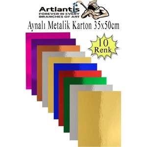 Metalik Aynalı Fon Kartonu 10 Renk 35X50 cm 1 Paket Okul Sınıf Dekoratif Pırıltılı Folyo Kağıt