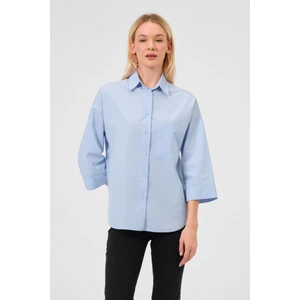 Truvakar Kol %100 Pamuk Poplin Oversize Gömlek Mavi