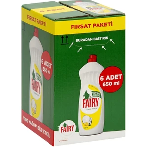 Sıvı Bulaşık Deterjanı 6×650 ml Limon Kokulu Yağ Çözücü Güçlü Formüllü 6'lı Paket