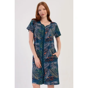 Kadın Kısa Kol Fermuarlı Petrol Ev Elbisesi 410068-5136