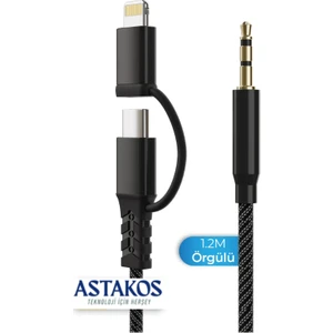 Type C 1.2 M 2-in-1 Usb-c & Lightning 3.5 Mm Aux Stereo Ses Kablosu Yüksek Kaliteli Çevirici Adaptör