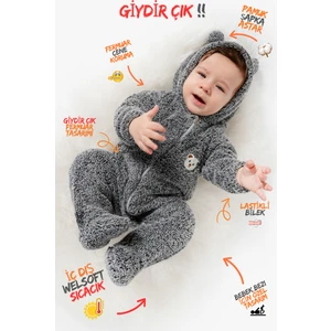 Welsoft Peluş Fermuarlı Kışlık Unisex Kız Erkek Bebek Uyku Tulumu Bebek Tulumu Çocuk Tulumu