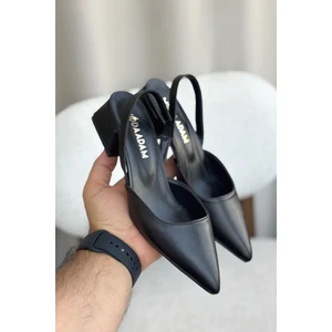 Kadın Monaco Kısa Topuklu Ayakkabı - Siyah-Deri