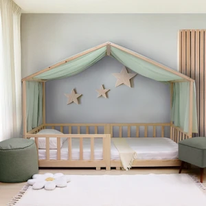 KCB350 Çatılı Yer Yatağına Dönüştürülebilir Montessori Yatak 90  x  190  cm  (90 x 200 cm 'YE Genişletilebilir)