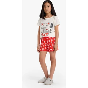 Kız Çocuk Pijama Takımı Baskılı Kısa Kollu Üst Desenli Şort E0530A825HS