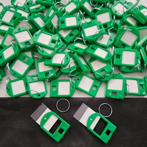 100X Anahtarlık Kare Plastik Etiket Kimlik Pvc Li Isimlik Isim Yazı Yazmalık Yazılabilen-Koyu Yeşil