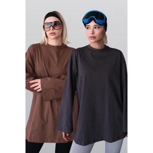 Geniş Kol Oversize 2'li Paket T-Shirt 964 Füme/kahverengi