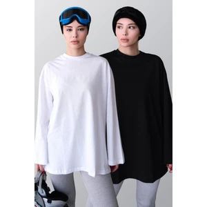 Geniş Kol Oversize 2'li Paket T-Shirt 964 Siyah/beyaz
