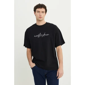 Oversize %100 Pamuk Geniş Kesim Baskılı Bisiklet Yaka Tişört