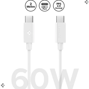 USB-C to USB-C 2 Metre Kablo 60W Güç / PPS 2.0 Super Hızlı Şarj / 480 Mbps Data Aktarım Hızı Type-C Ekstra Dayanıklı White - ACA08719