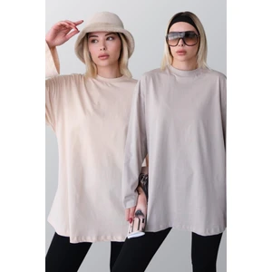 Geniş Kol Oversize 2'li Paket T-Shirt 964 Gri/bej