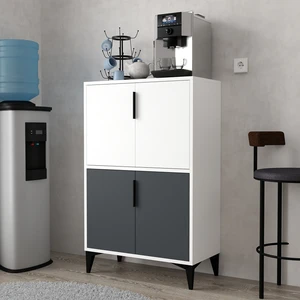 1402 Ada Çok Amaçlı Dolap , Kahve Köşesi , 4 Kapılı Antrasit Beyaz