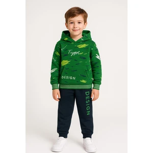 Trend Bebe Butik Erkek Çocuk Kapüşonlu Baskılı Eşofman Takımı 6-14 Yaş | Rahat Kalıp Yazılı Tasarım Sweatshirt Jogger