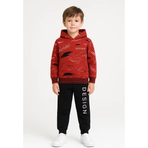 Trend Bebe Butik Erkek Çocuk Kapüşonlu Baskılı Eşofman Takımı 6-14 Yaş | Rahat Kalıp Yazılı Tasarım Sweatshirt Jogger