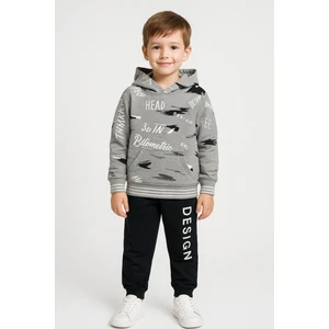 Trend Bebe Butik Erkek Çocuk Kapüşonlu Baskılı Eşofman Takımı 6-14 Yaş | Rahat Kalıp Yazılı Tasarım Sweatshirt Jogger
