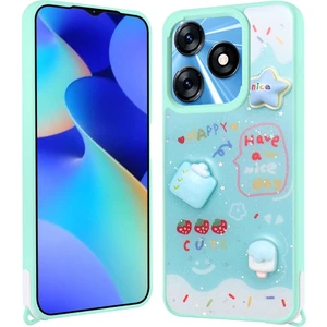 Tecno Spark 10 4g Kılıf Kabartma Figürlü Parlayan Sıvılı Simli Cevze Kapak